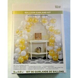 112 Piece BALLOON GARLAND KIT White, Gold, Silver, Clear - w/Arch Strip & Ribbon